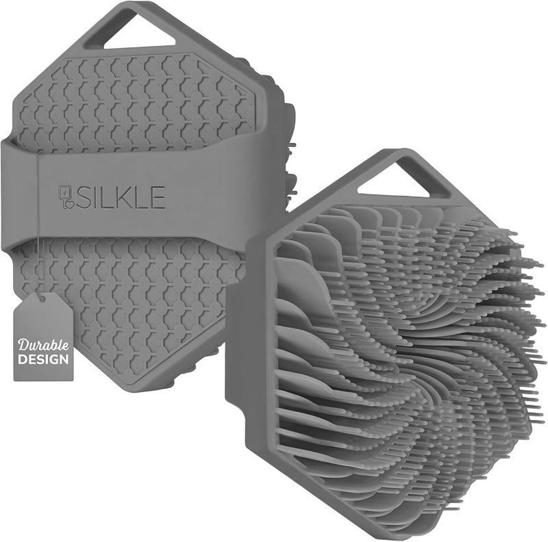 SILKLE Silicone Body Scrubber – Gentle Exfoliating Shower Scrubber for Body & Bath, Silicone Shower Brush & Loofah Alternative – Non-Slip Silicone Body Brush, Quick Dry, Hygienic - Gray - Image 1